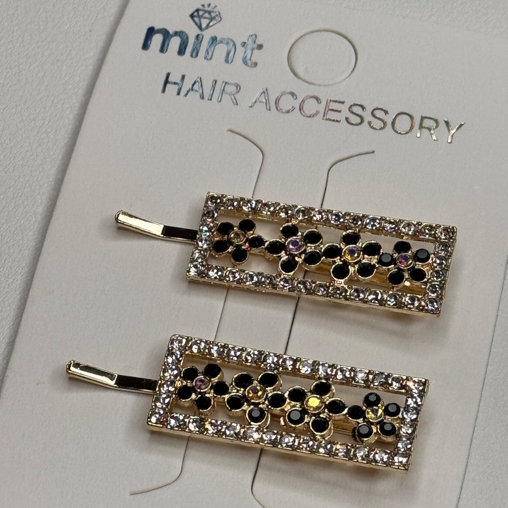 Mint Gold and Black Rectangle Hair Clips Sparkling Accessories